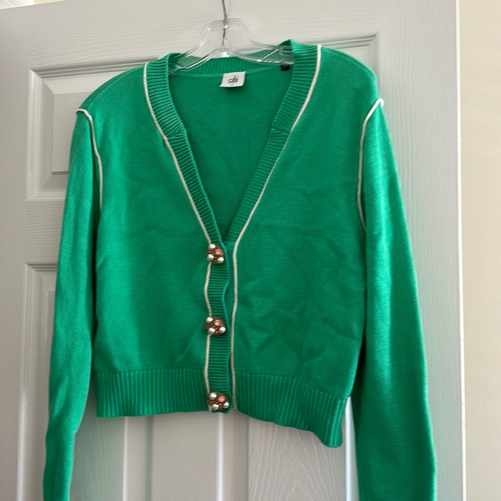 Cabi green cardigan sweater.